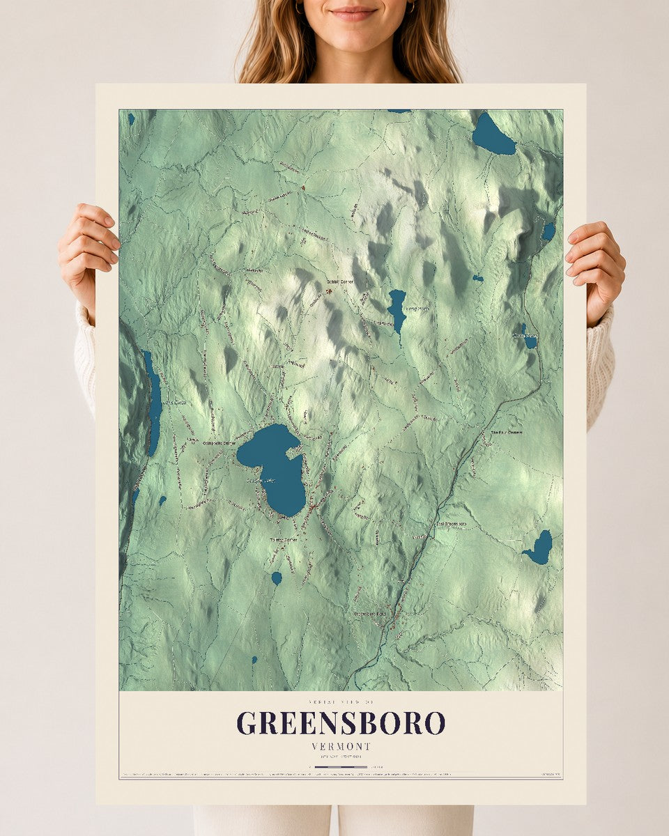 Greensboro, Vermont map print - 24 x 36 archival matte print
