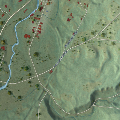 Close-up of the map of Greensboro Bend, Vermont print showing street and building detail