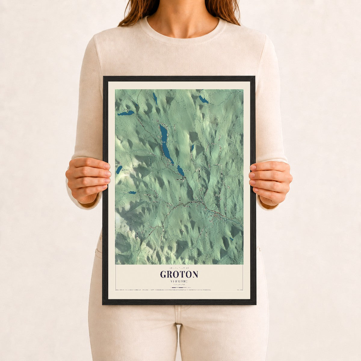 Groton, Vermont map print - 12 x 18 black Ayous wood frame