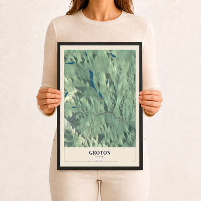 Groton, Vermont map print - 12 x 18 black Ayous wood frame