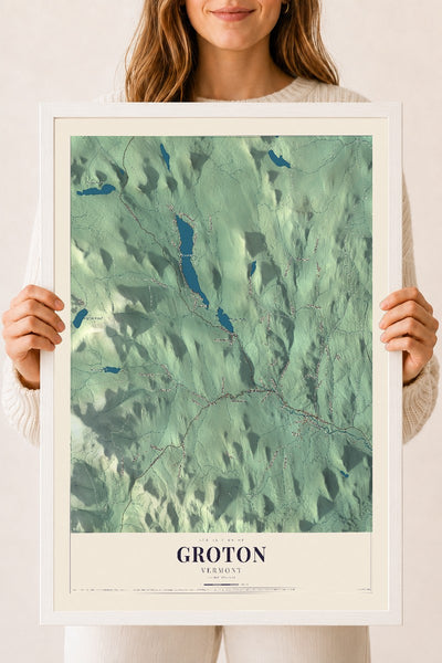 Groton, Vermont map print - 18 x 24 white Ayous wood frame