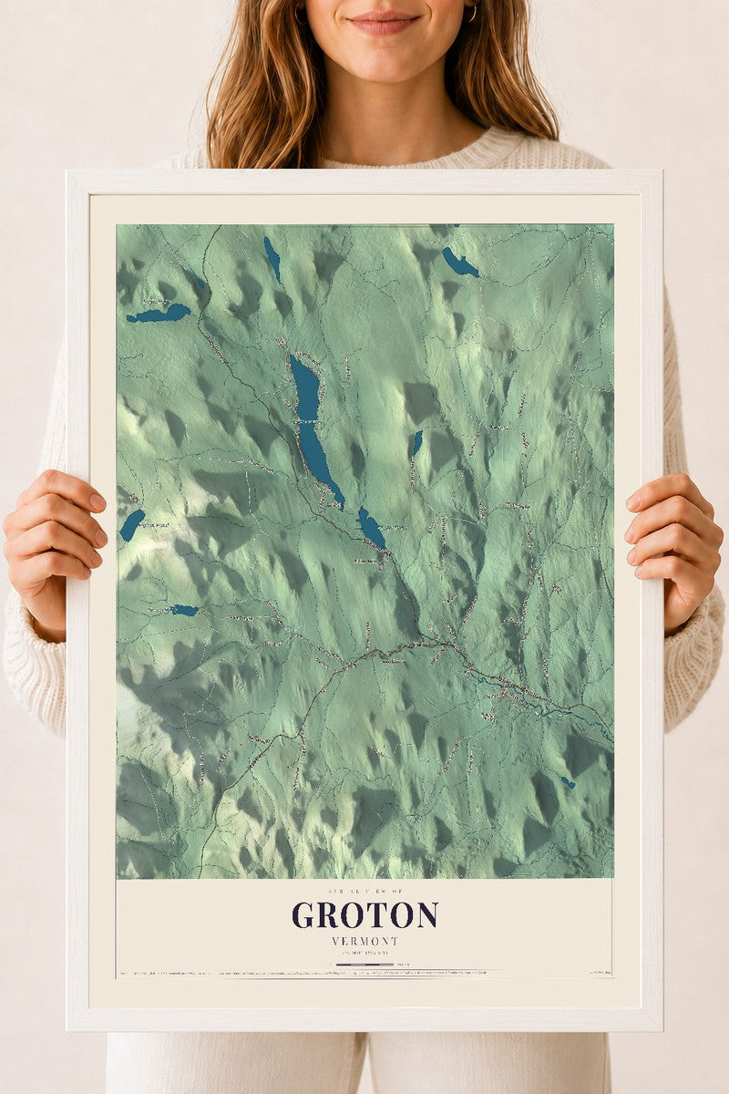 Groton, Vermont map print - 18 x 24 white Ayous wood frame