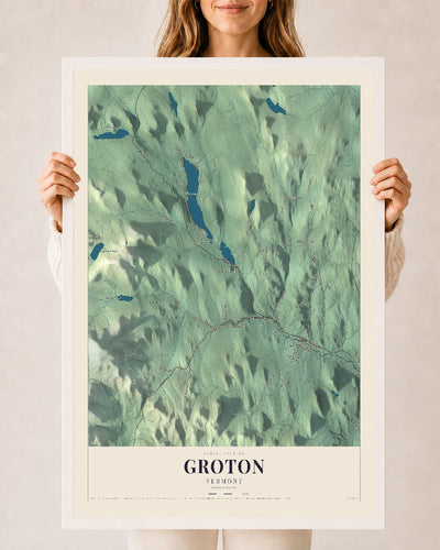 Groton, Vermont map print - 24 x 36 white Ayous wood frame
