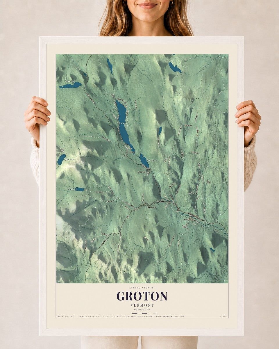 Groton, Vermont map print - 24 x 36 white Ayous wood frame