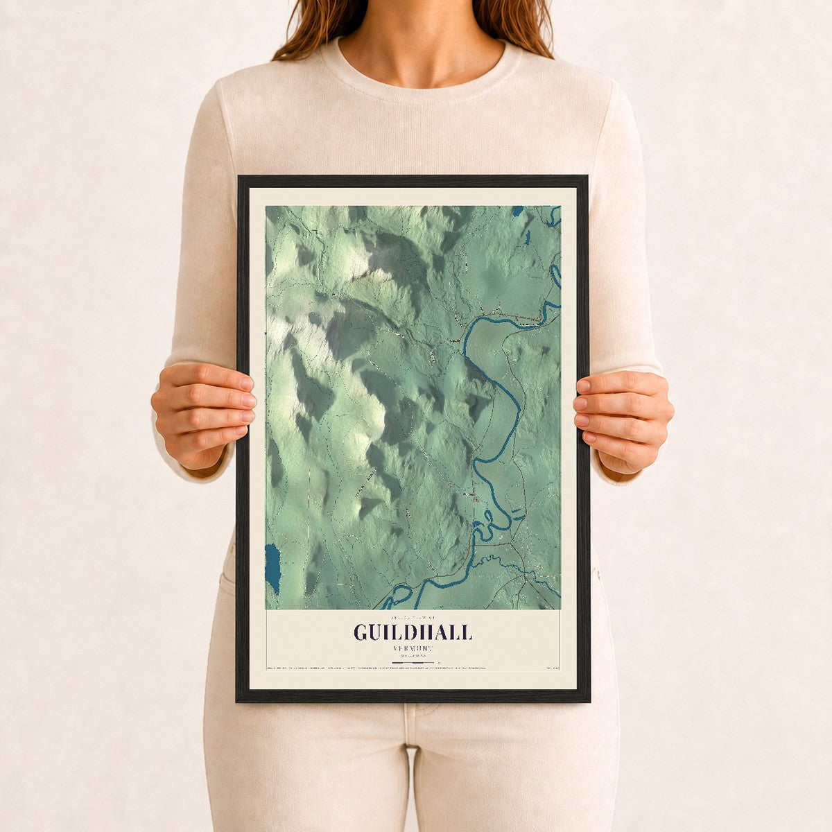 Guildhall, Vermont map print - 12 x 18 black Ayous wood frame
