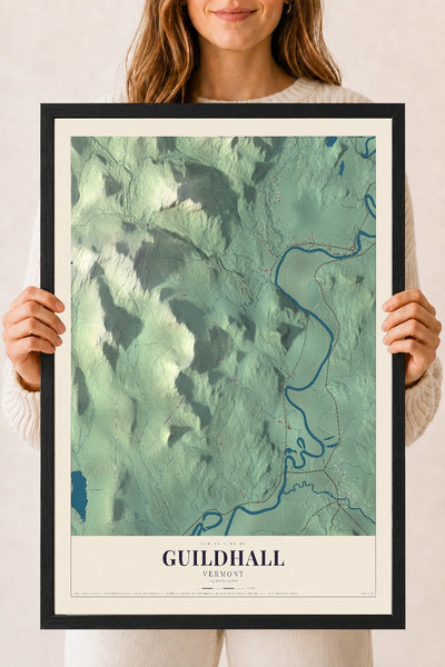 Guildhall, Vermont map print - 18 x 24 black Ayous wood frame