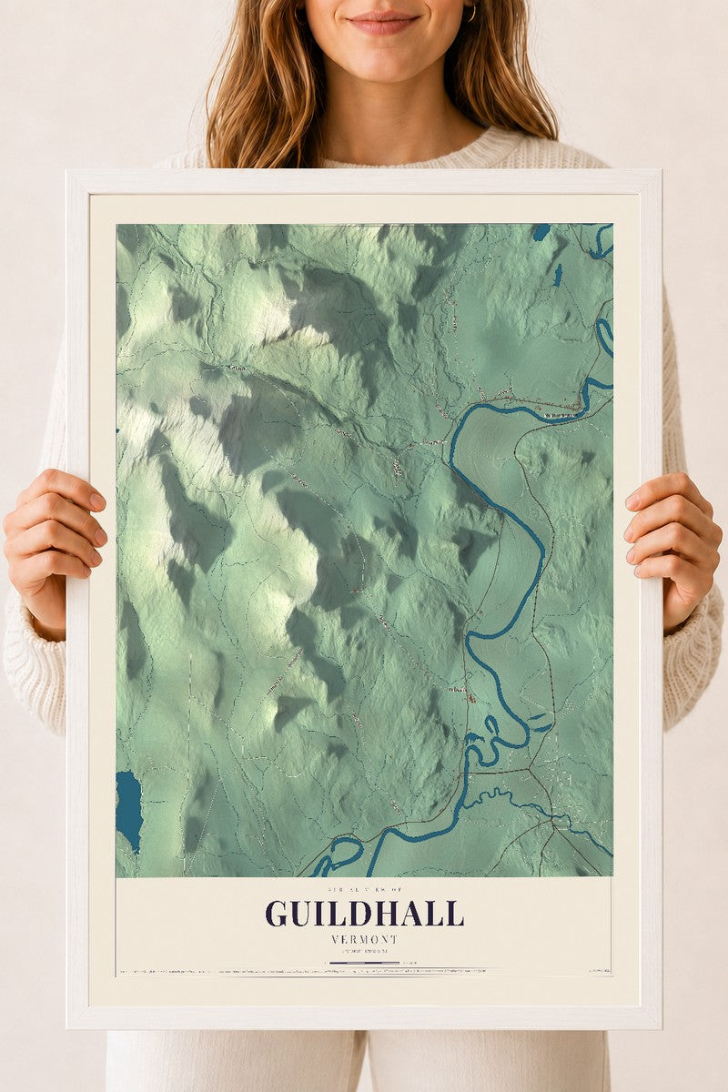 Guildhall, Vermont map print - 18 x 24 white Ayous wood frame