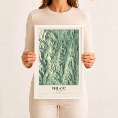 Guilford, Vermont map print - 12 x 18 white Ayous wood frame