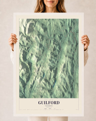 Guilford, Vermont map print - 24 x 36 white Ayous wood frame