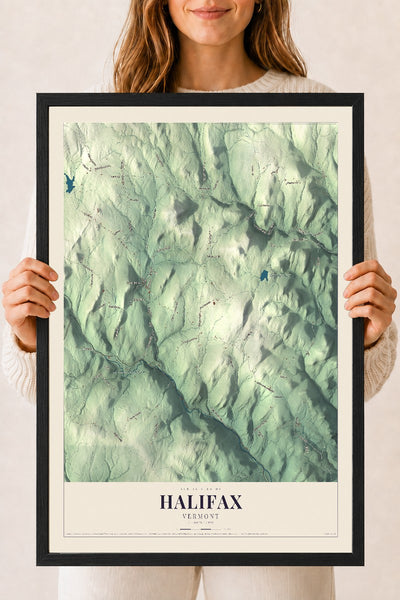 Halifax, Vermont map print - 18 x 24 black Ayous wood frame