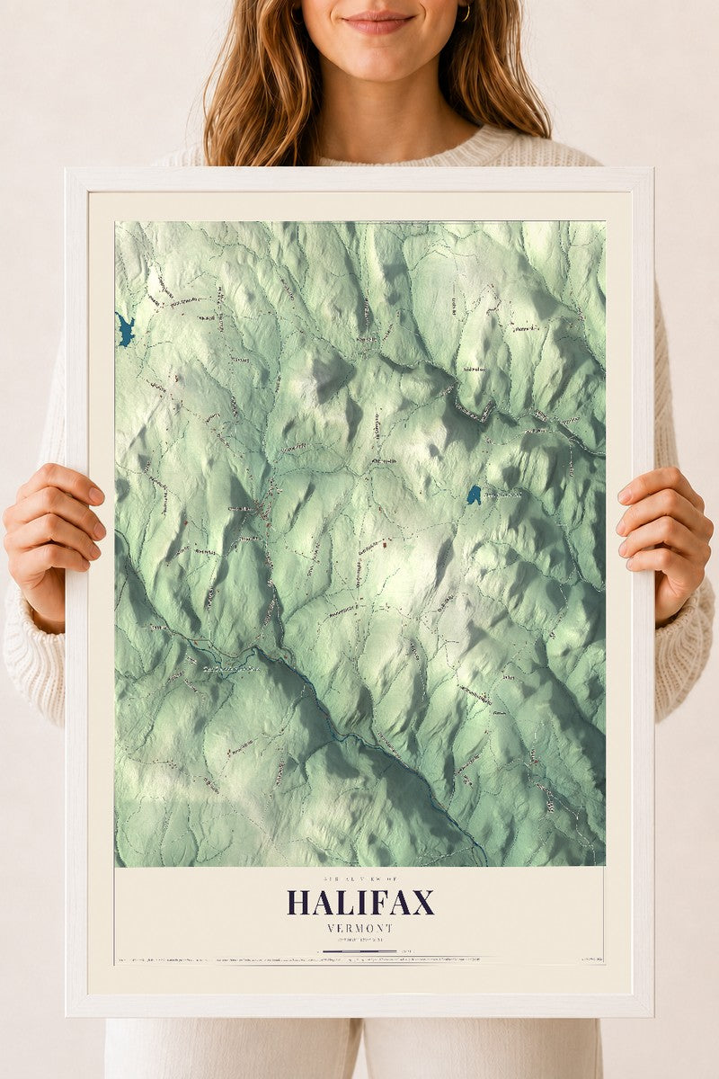 Halifax, Vermont map print - 18 x 24 white Ayous wood frame