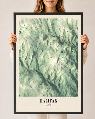 Halifax, Vermont map print - 24 x 36 black Ayous wood frame