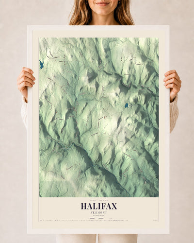 Halifax, Vermont map print - 24 x 36 white Ayous wood frame