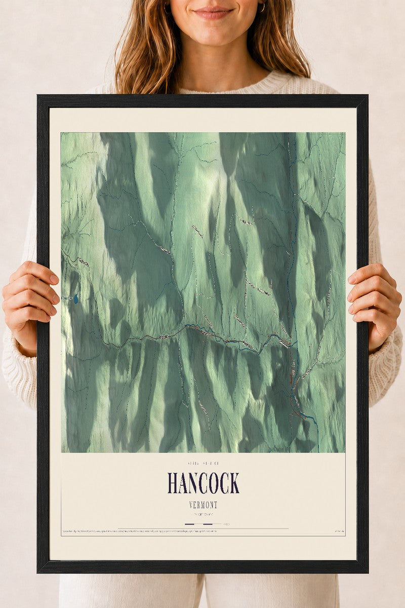 Hancock, Vermont map print - 18 x 24 black Ayous wood frame