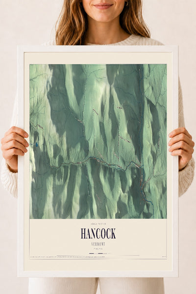 Hancock, Vermont map print - 18 x 24 white Ayous wood frame