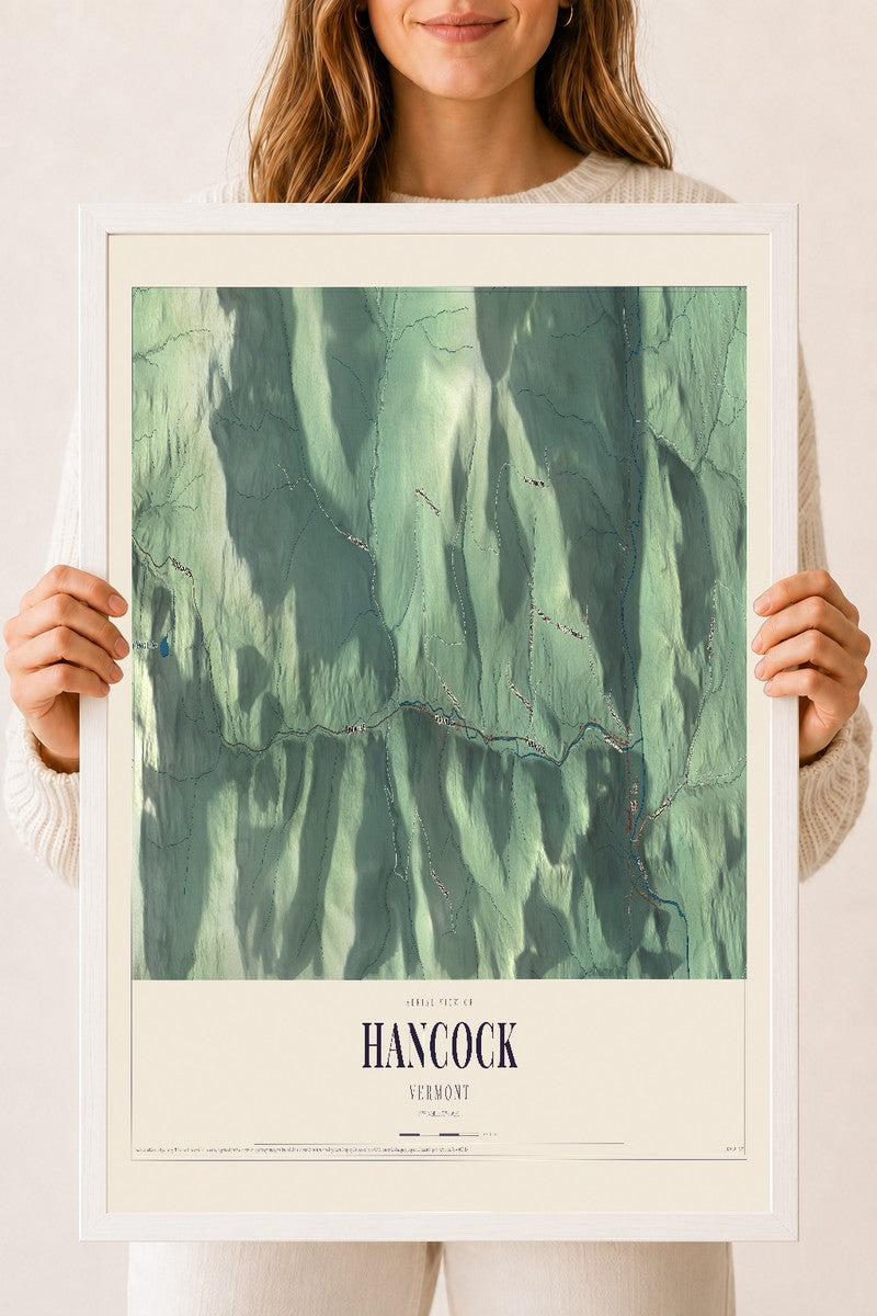 Hancock, Vermont map print - 18 x 24 white Ayous wood frame