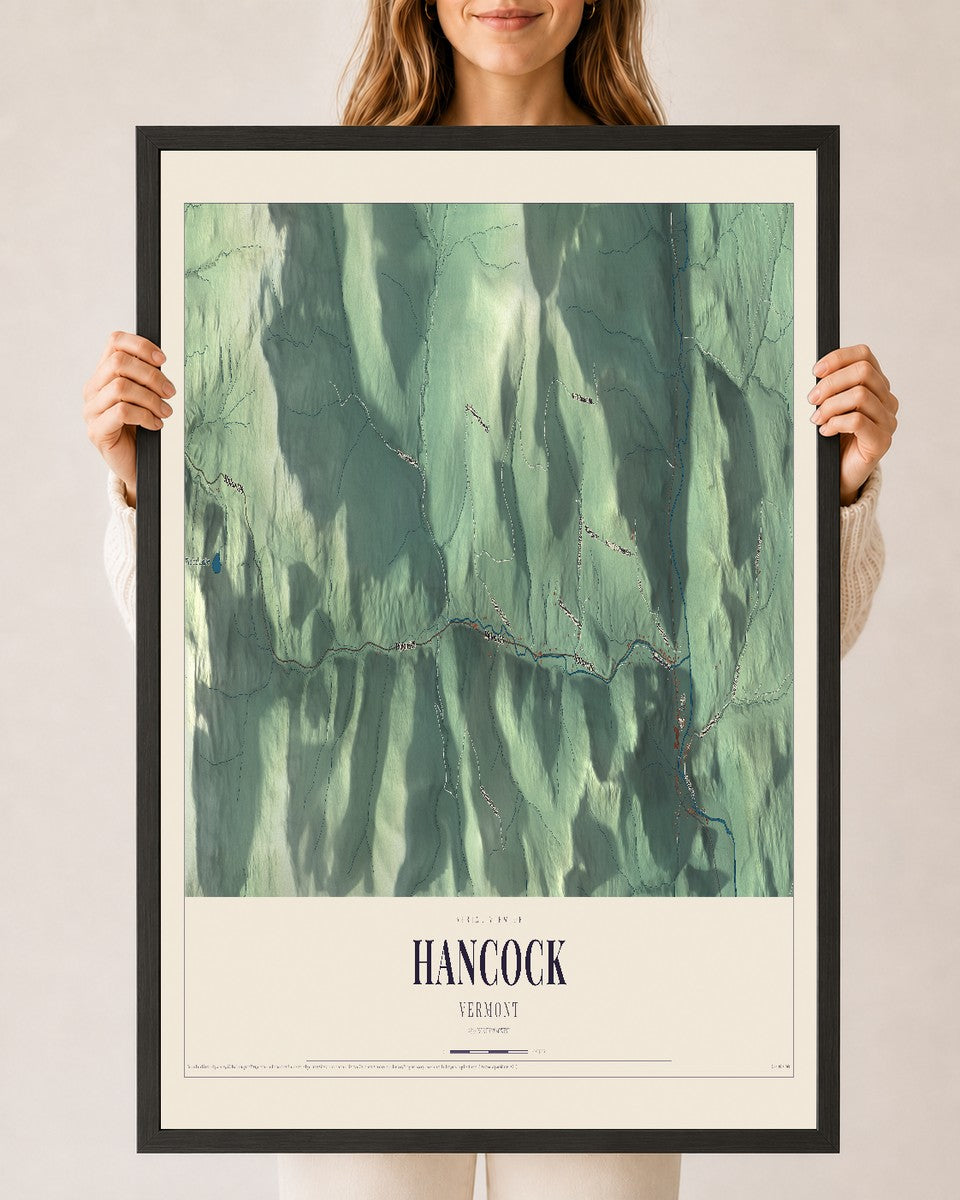 Hancock, Vermont map print - 24 x 36 black Ayous wood frame