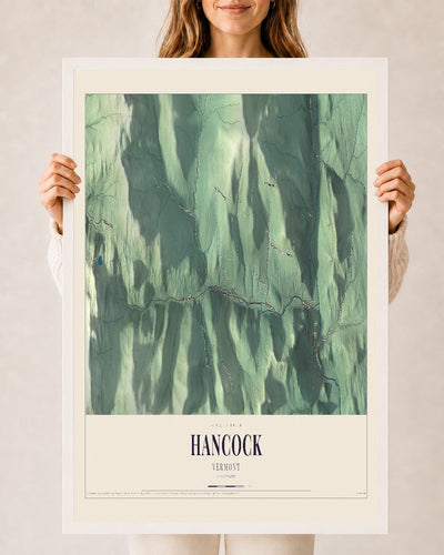 Hancock, Vermont map print - 24 x 36 white Ayous wood frame