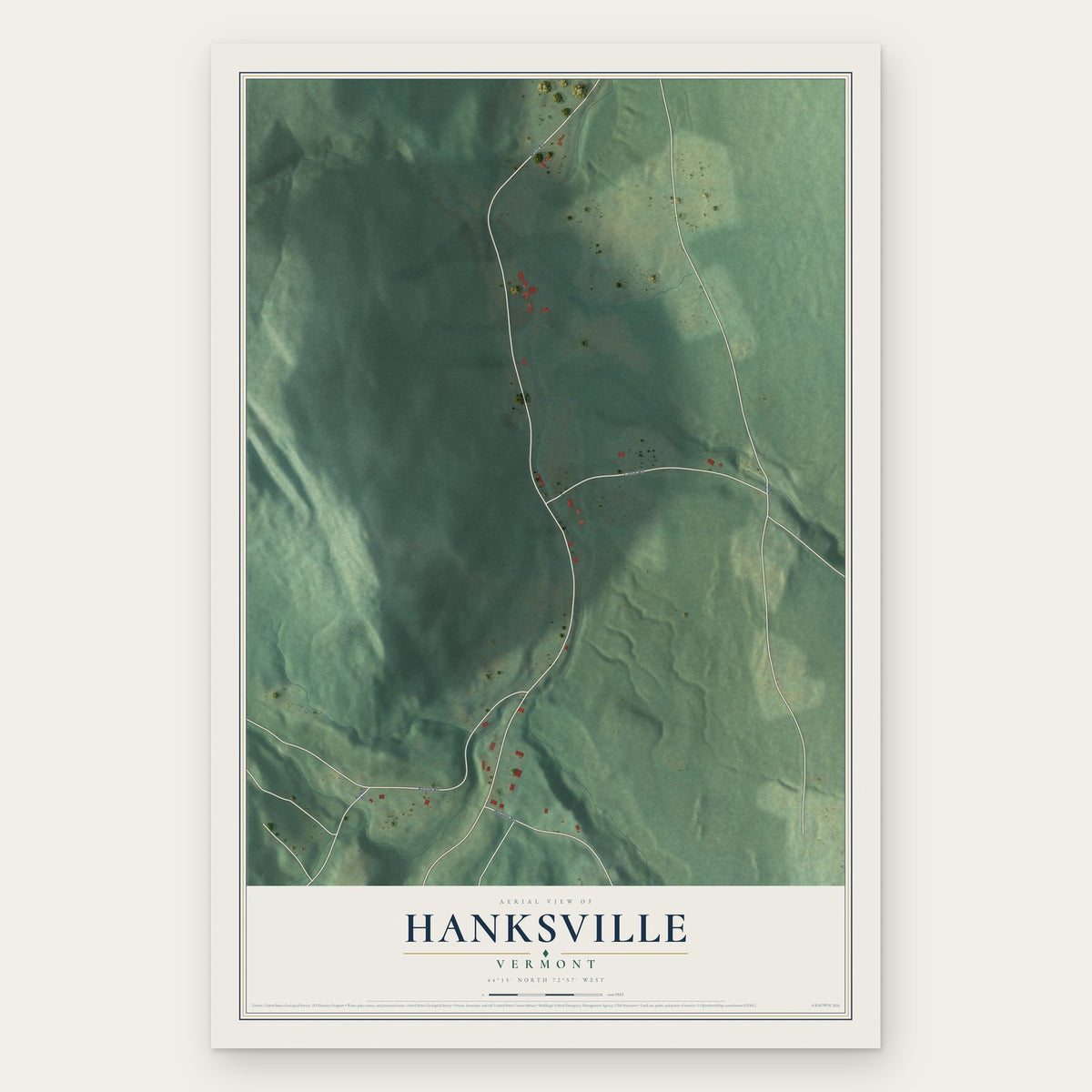 Hanksville, Vermont map print, the full design