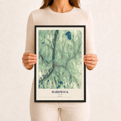Hardwick, Vermont map print - 12 x 18 black Ayous wood frame