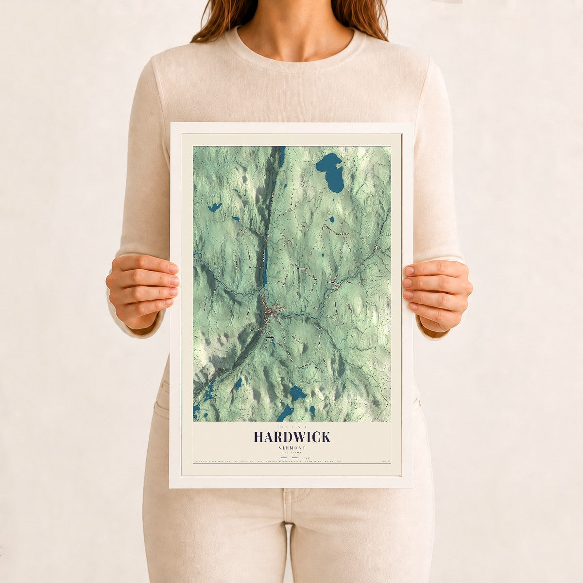 Hardwick, Vermont map print - 12 x 18 white Ayous wood frame