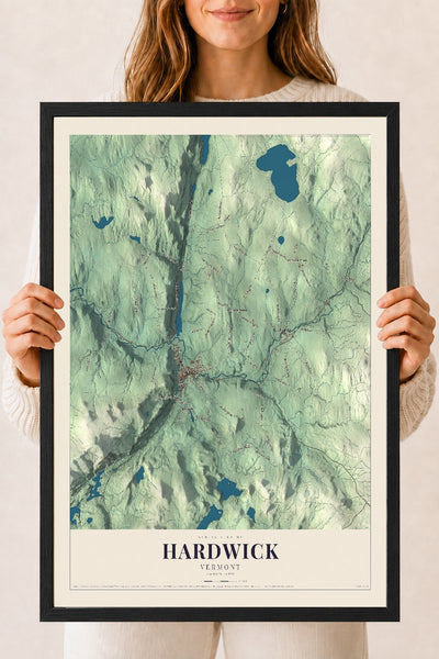 Hardwick, Vermont map print - 18 x 24 black Ayous wood frame