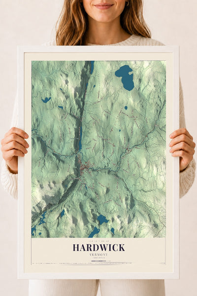 Hardwick, Vermont map print - 18 x 24 white Ayous wood frame