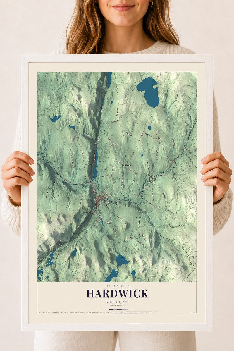 Hardwick, Vermont map print - 18 x 24 white Ayous wood frame