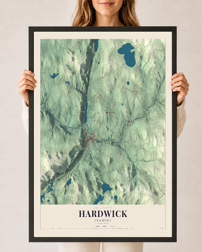 Hardwick, Vermont map print - 24 x 36 black Ayous wood frame