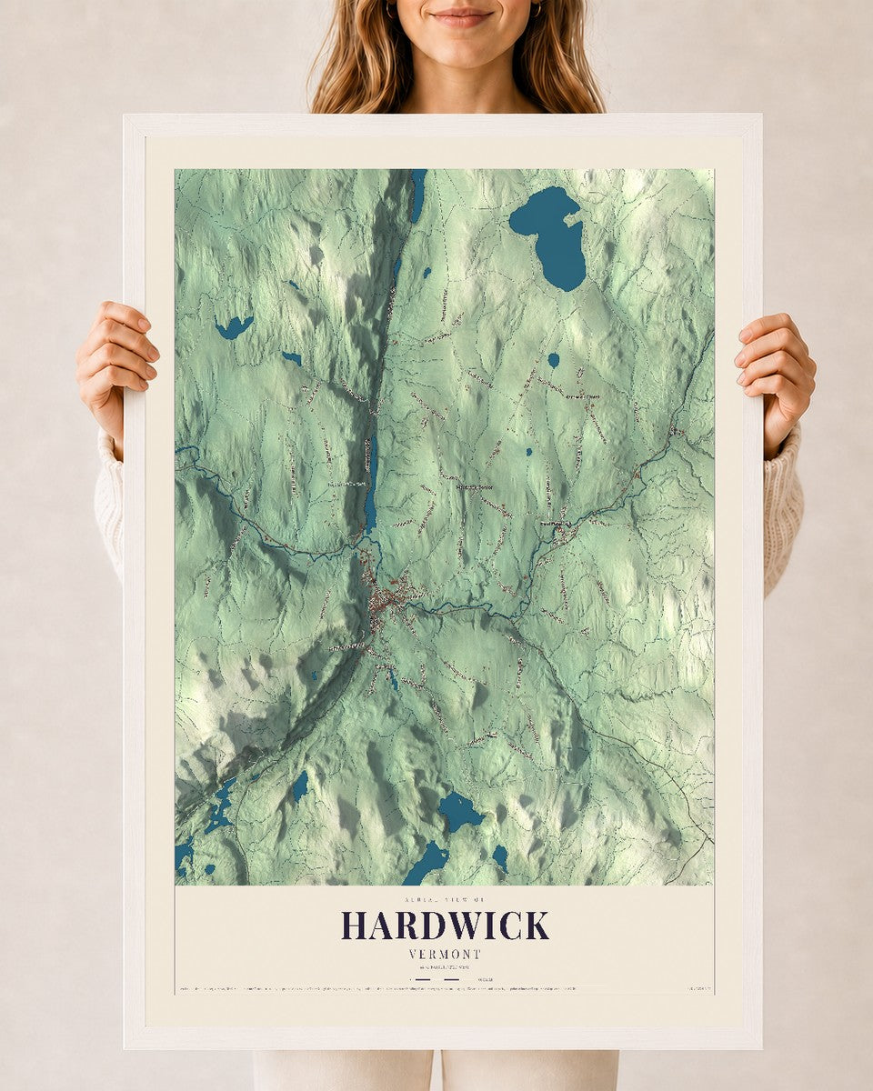Hardwick, Vermont map print - 24 x 36 white Ayous wood frame