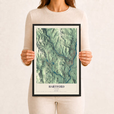 Hartford, Vermont map print - 12 x 18 black Ayous wood frame