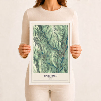 Hartford, Vermont map print - 12 x 18 white Ayous wood frame