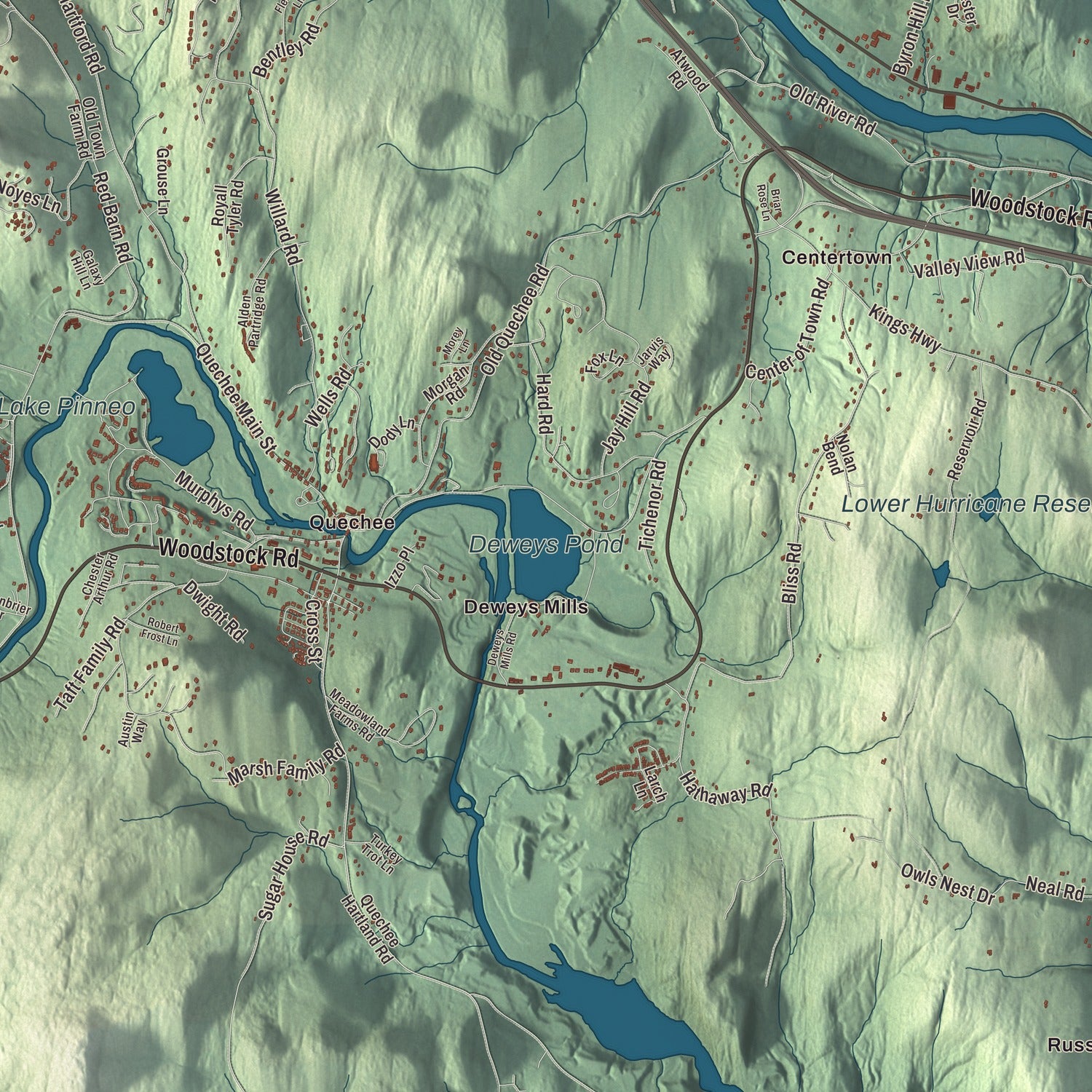 Terrain and local geography detail from the Hartford, Vermont map