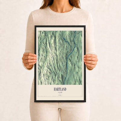 Hartland, Vermont map print - 12 x 18 black Ayous wood frame