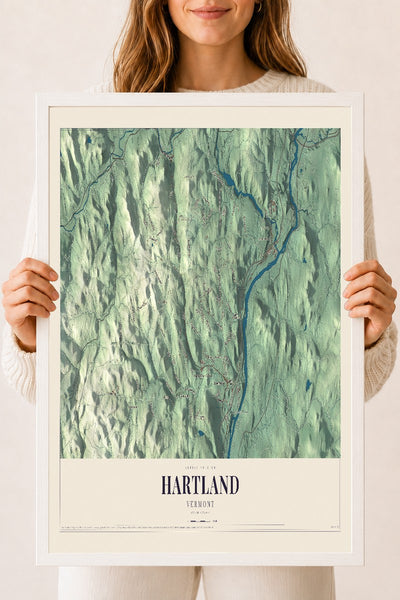 Hartland, Vermont map print - 18 x 24 white Ayous wood frame