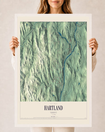 Hartland, Vermont map print - 24 x 36 white Ayous wood frame