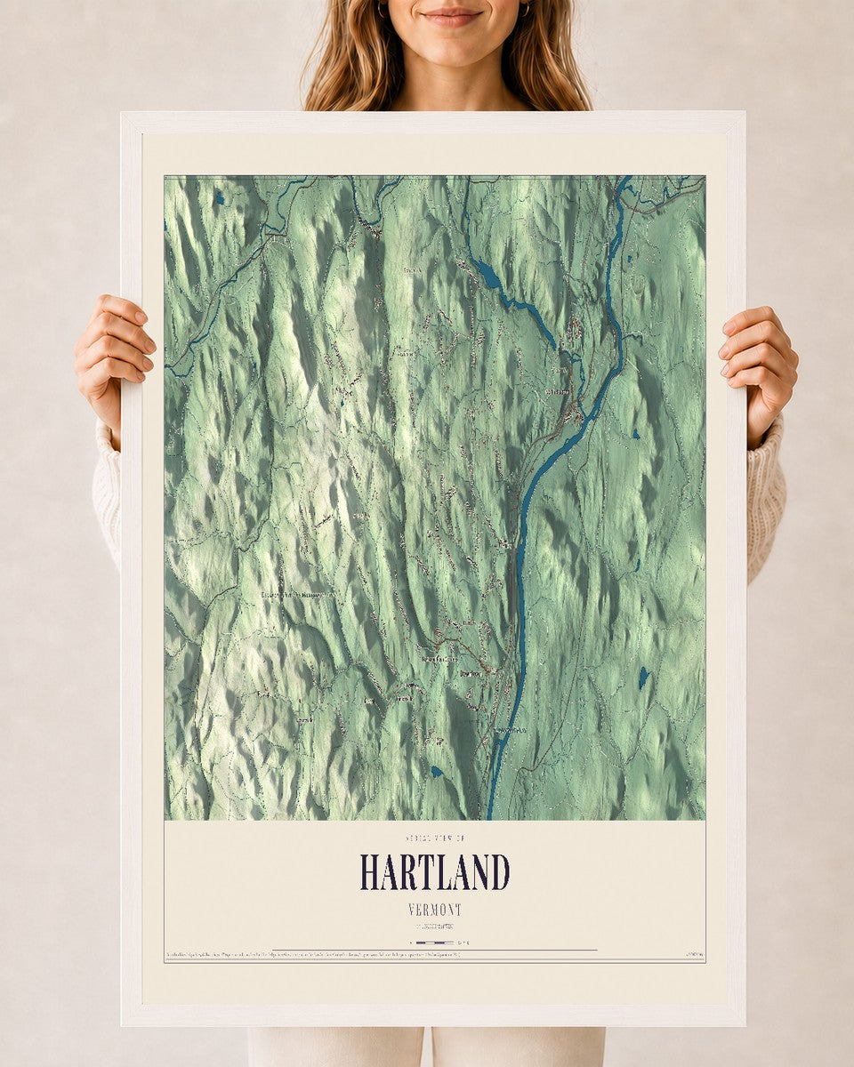 Hartland, Vermont map print - 24 x 36 white Ayous wood frame