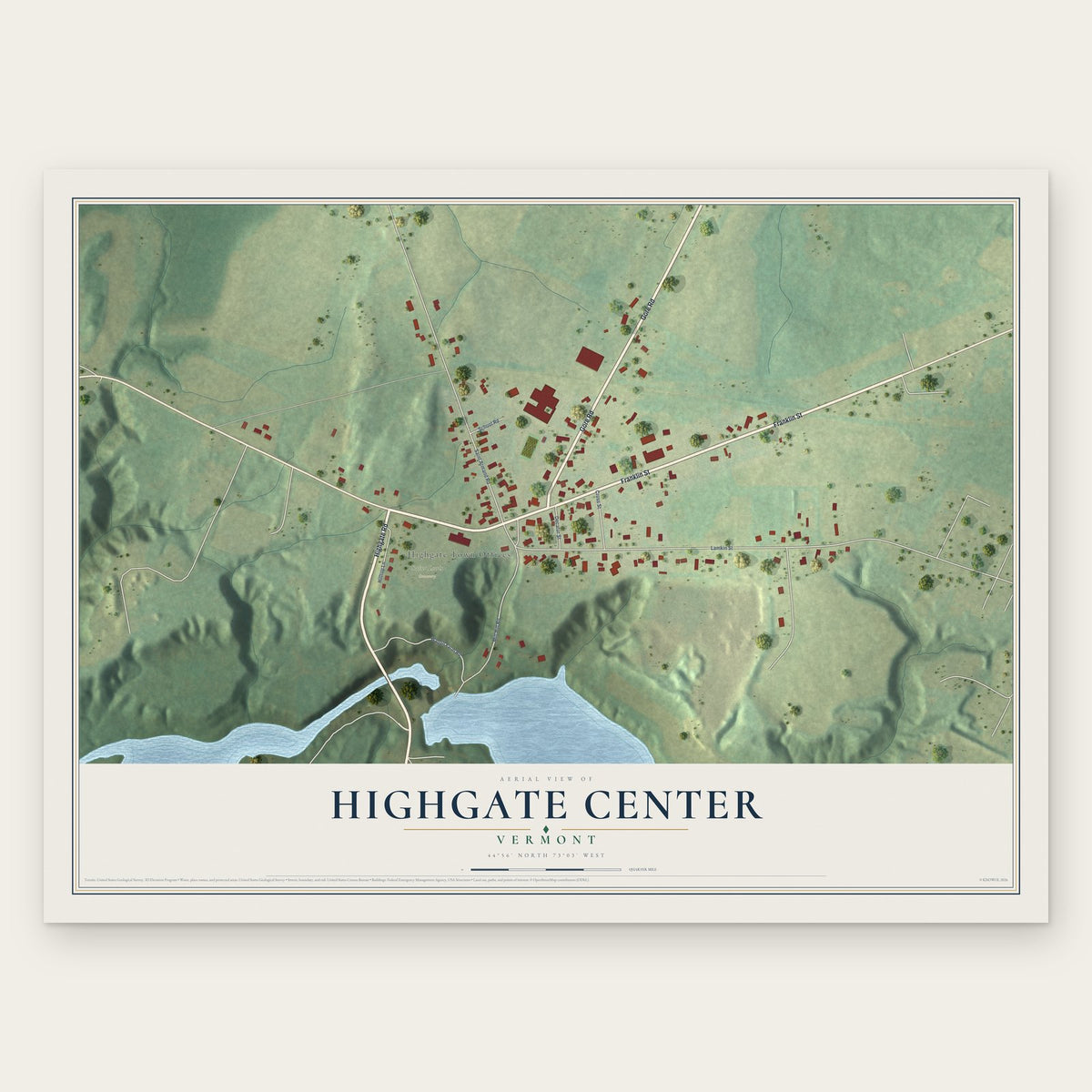 Highgate Center, Vermont map print, the full design