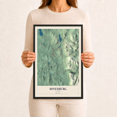 Hinesburg, Vermont map print - 12 x 18 black Ayous wood frame