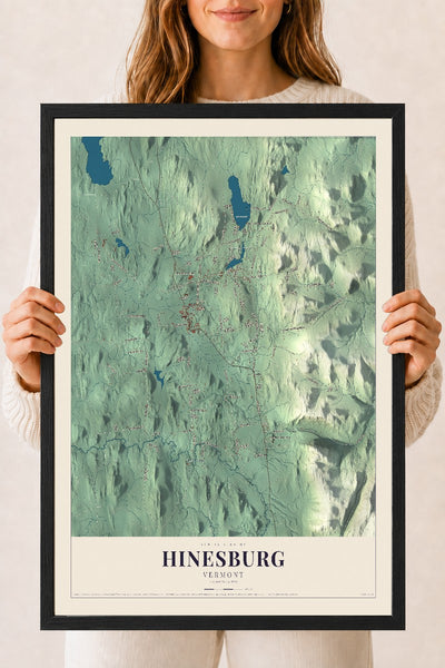 Hinesburg, Vermont map print - 18 x 24 black Ayous wood frame