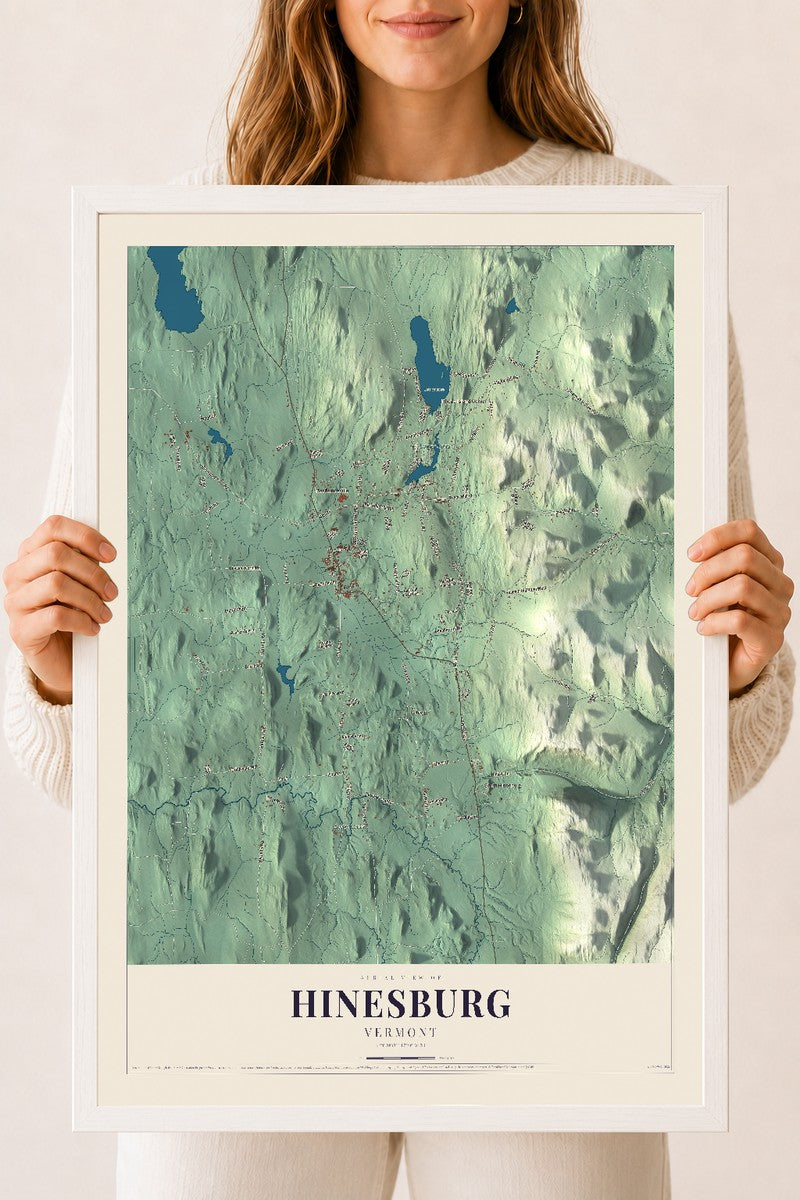 Hinesburg, Vermont map print - 18 x 24 white Ayous wood frame