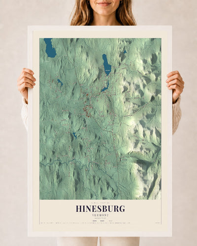 Hinesburg, Vermont map print - 24 x 36 white Ayous wood frame