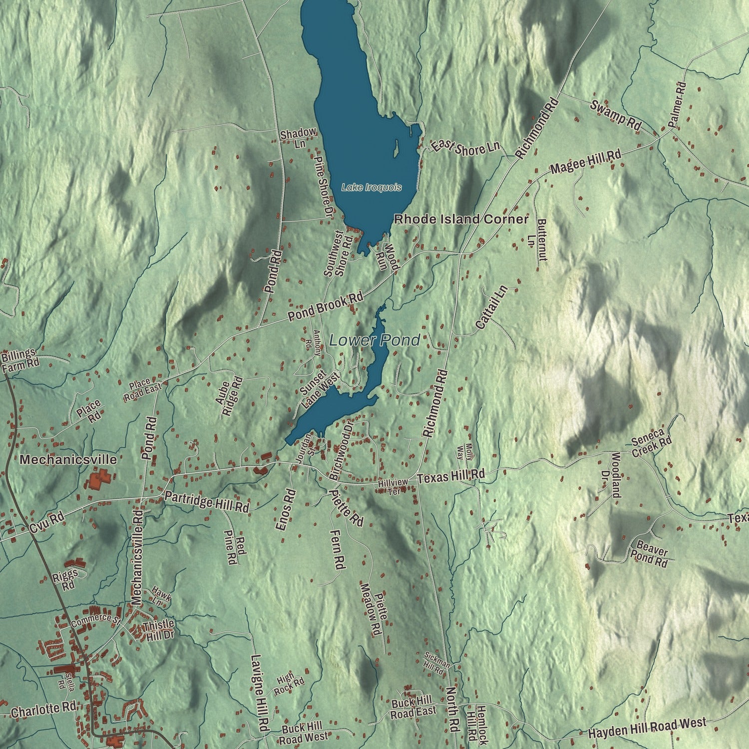 Terrain and local geography detail from the Hinesburg, Vermont map