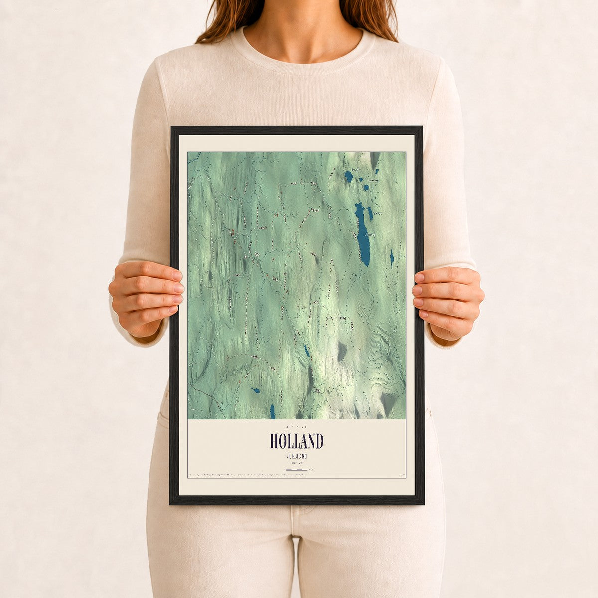 Holland, Vermont map print - 12 x 18 black Ayous wood frame