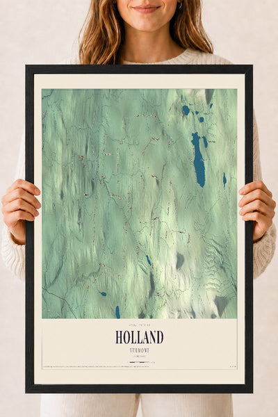 Holland, Vermont map print - 18 x 24 black Ayous wood frame