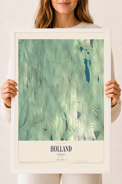 Holland, Vermont map print - 18 x 24 white Ayous wood frame