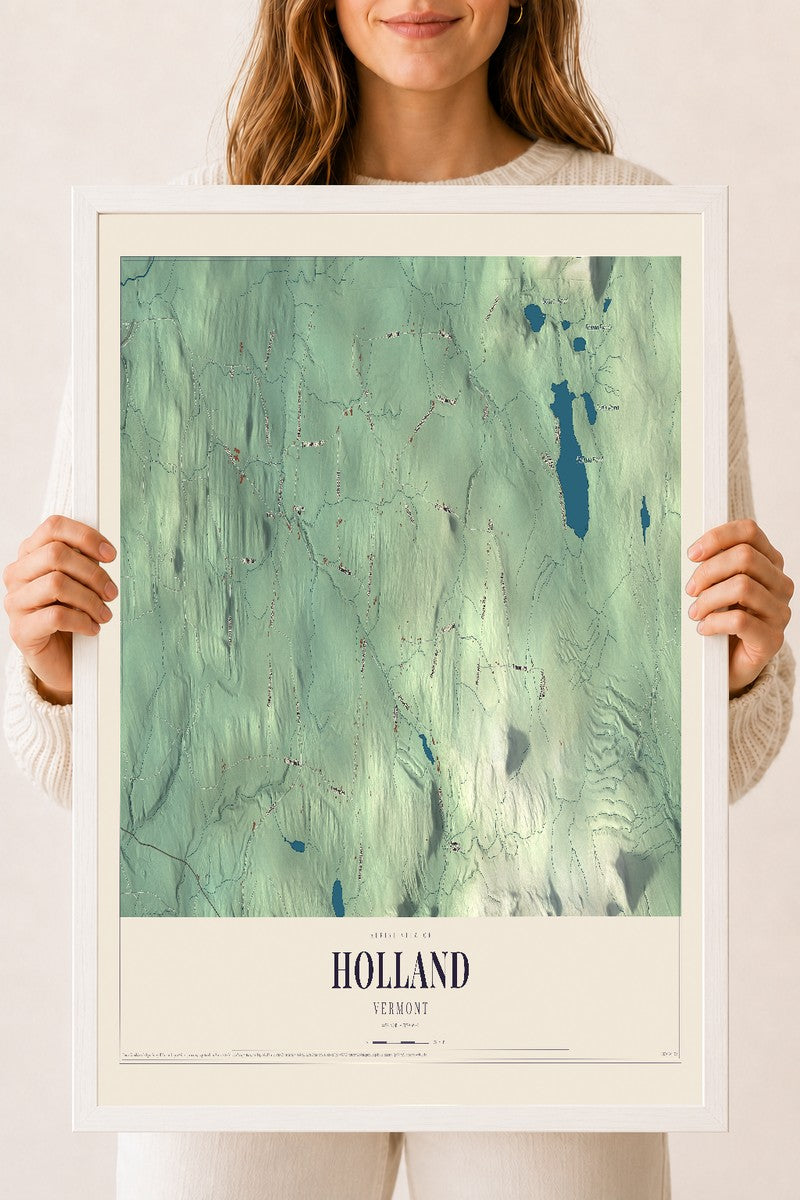 Holland, Vermont map print - 18 x 24 white Ayous wood frame