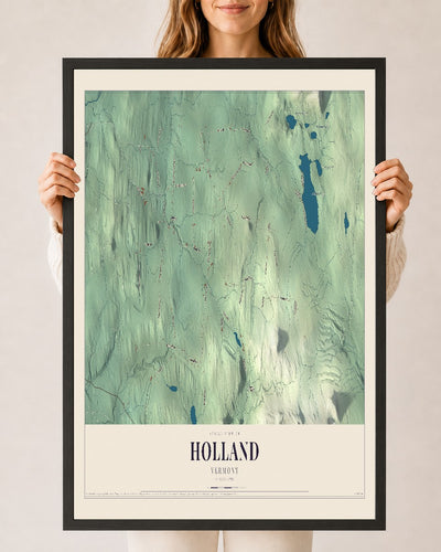 Holland, Vermont map print - 24 x 36 black Ayous wood frame