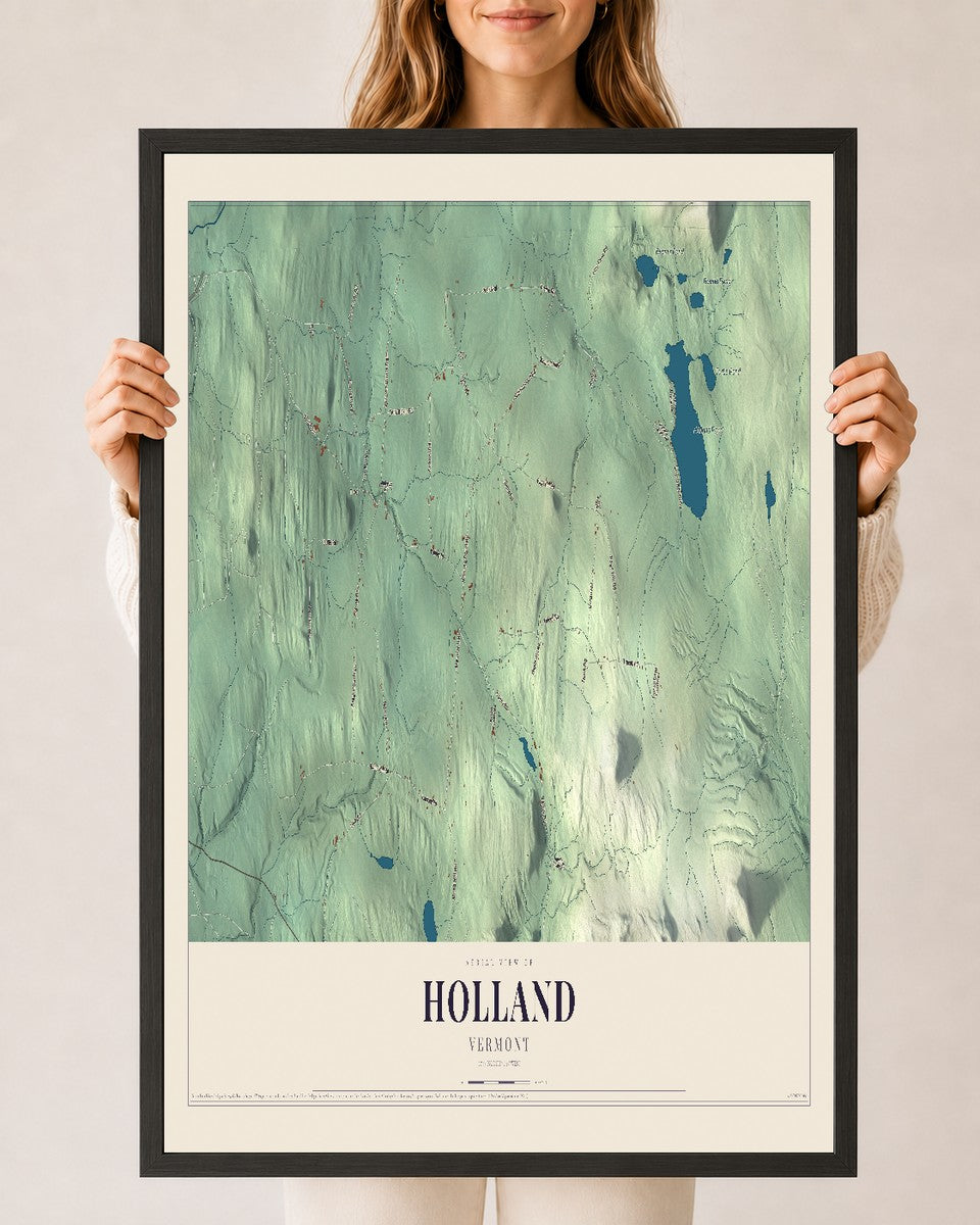 Holland, Vermont map print - 24 x 36 black Ayous wood frame