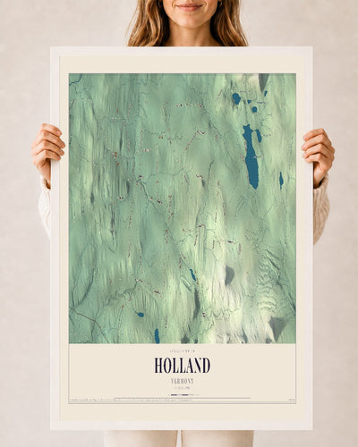 Holland, Vermont map print - 24 x 36 white Ayous wood frame